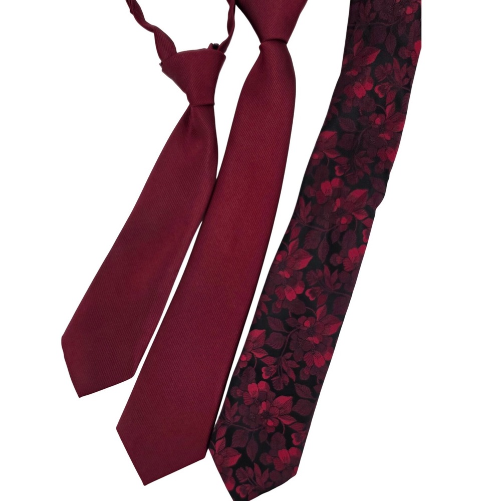 J.Ferrar Burgundy Red‎ Neckties Lot Textured Floral plus kids lot